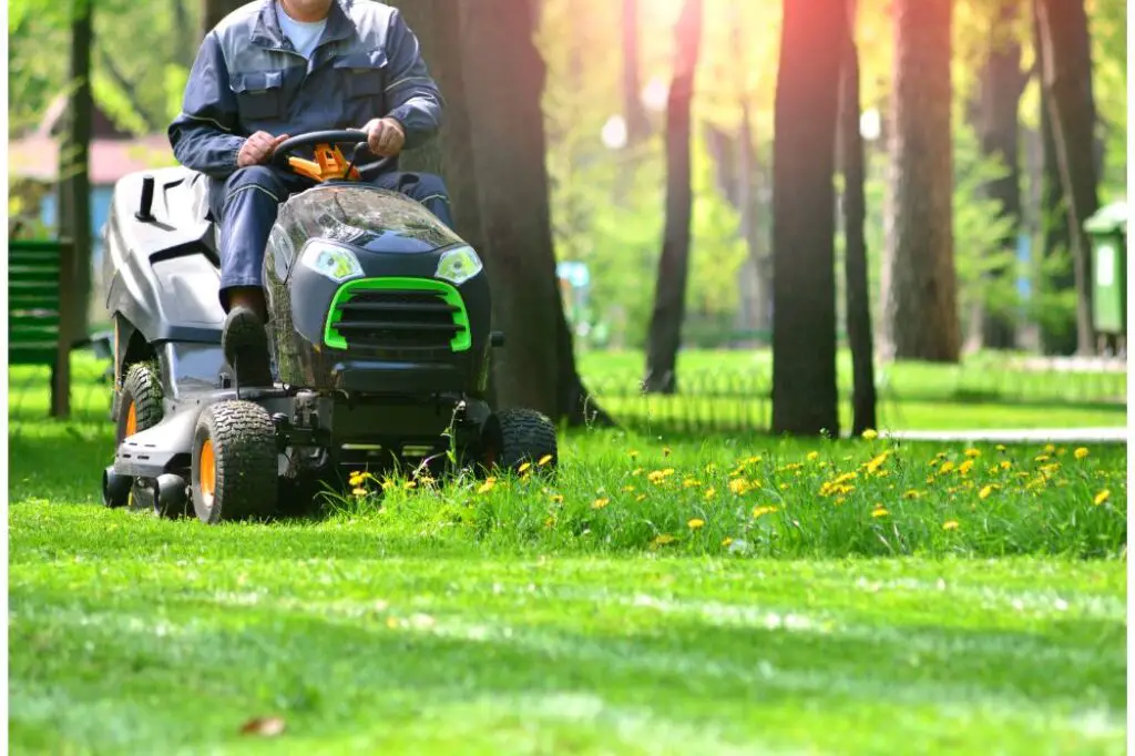 Cutting grass with lawn mower machine